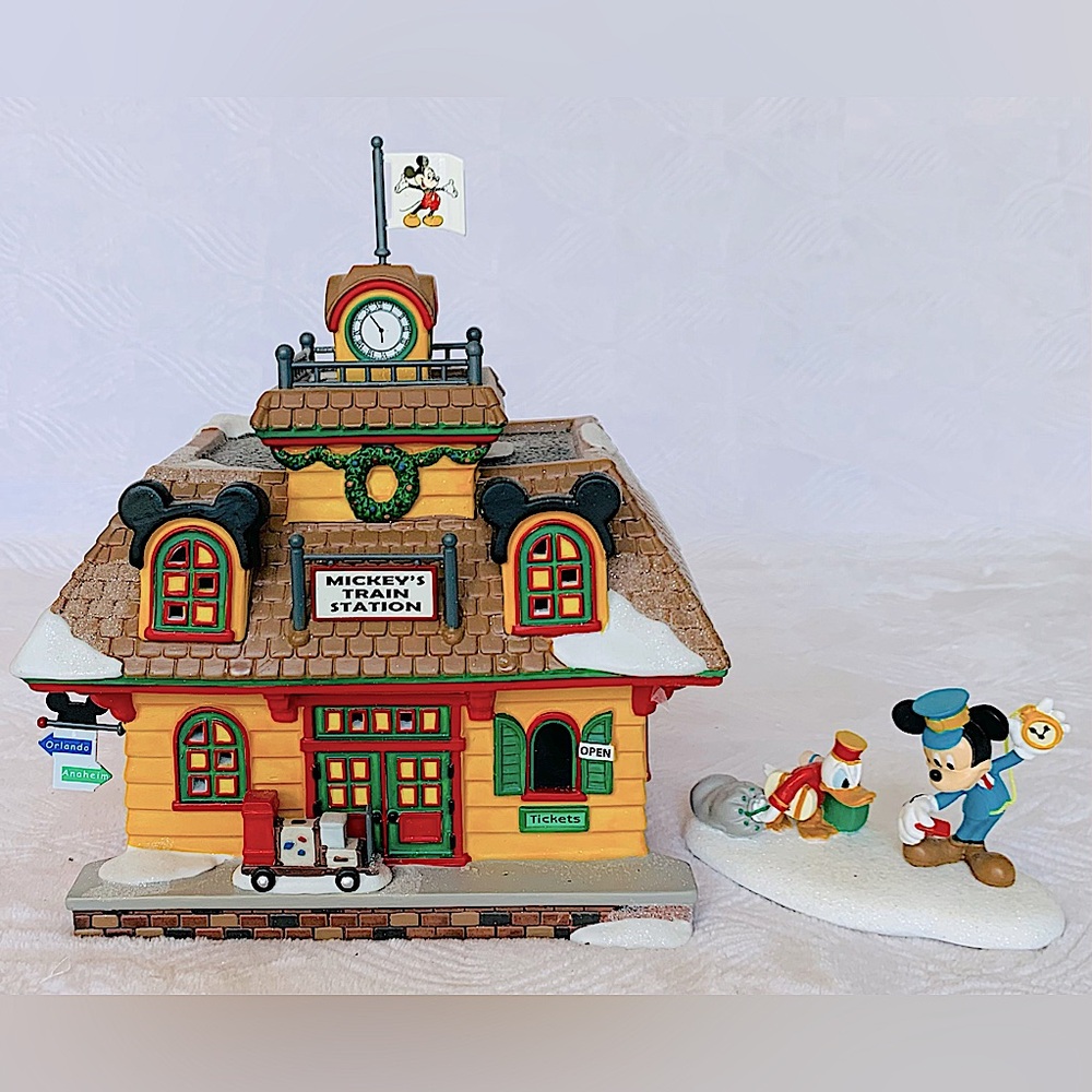 Department 56 Disney Mickeys Train Station AND Accessory